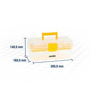 Caixa plástica para ferramentas, transparente e amarela, com 1 bandeja, CPV 0300, VONDER