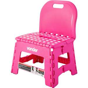 Banqueta plástica dobrável, rosa, altura 220 mm, com encosto, VONDER