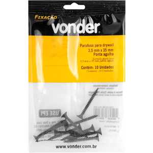 Parafuso para drywall, ponta agulha, 3,5 mm x 35 mm, cartela com 10 peças, VONDER