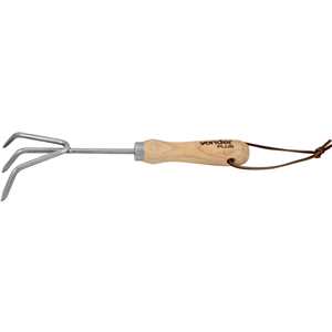Ancinho para jardim em aço inox, com 3 dentes, cabo em madeira, VONDER PLUS