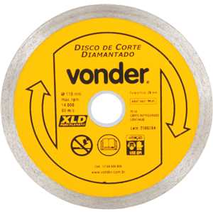 Disco de corte diamantado, 110 mm x 20 mm, contínuo, para porcelanato, XLD VONDER