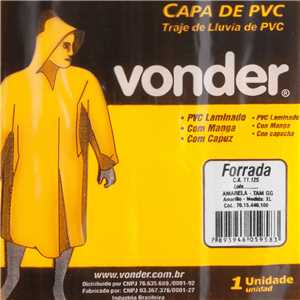 Capa de PVC, com forro, amarela, tamanho GG, VONDER
