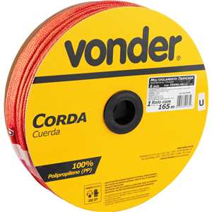 Corda multifilamento trançada 6,0 mm x 165 m, vermelha, em carretel, VONDER