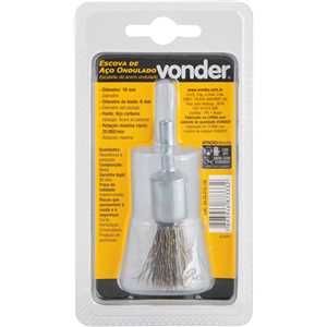 Escova pincel 16 mm, aço inox, cerdas onduladas, haste 1/4", VONDER