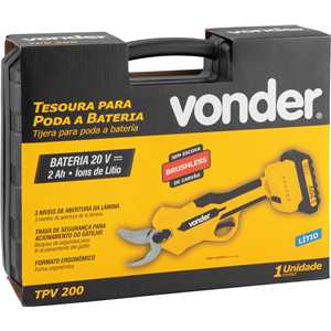Tesoura para poda a bateria, 20 V, fonte bivolt automática, TPV 200 VONDER