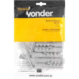 Bucha de nylon para fixação 10 mm, cartela com 10 peças, VONDER