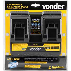 Carregador de bateria duplo, 18 V, linha intercambiável, carregamento rápido, ICBV 1842, VONDER