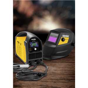 Inversor para solda com eletrodo e TIG, 200 A, IM 228, com máscara de escurecimento automático tonalidade 9 a 13,  monofásico, 127 V~ - 220 V~ - Seleção automática VONDER