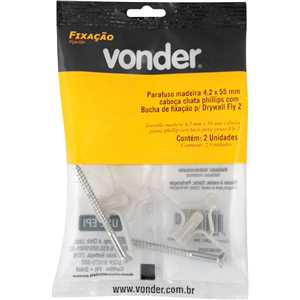 Parafuso madeira phillips, 4,2 mm x 55,0 mm, com bucha de nylon FLY2, VONDER
