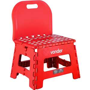 Banqueta plástica dobrável, vermelha, altura 220 mm, com encosto, VONDER