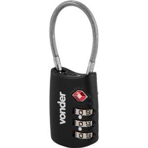 Cadeado TSA com segredo, 3 algarismos, com cabo de aço, preto, VONDER