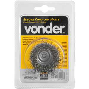 Escova de aço inox tipo copo, 2", com haste 1/4" VONDER