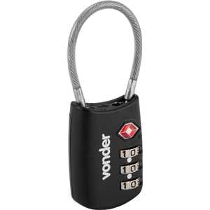 Cadeado TSA com segredo, 3 algarismos, com cabo de aço, preto, VONDER