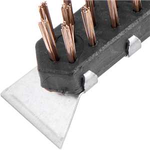 Escova manual com cerdas de aço, 3 fileiras, com cabo de plástico com raspador, VONDER