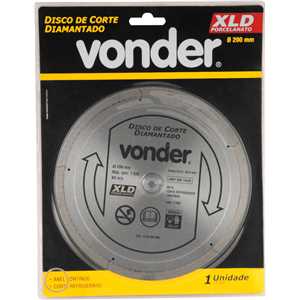 Disco de corte diamantado, 200 mm x 25,4 mm, contínuo, para porcelanato, XLD VONDER