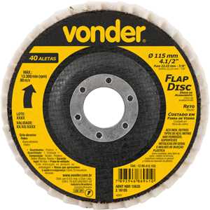 Flap-disc, disco de acabamento, 4.1/2" - 115 mm, reto, feltro, leve (24 aletas), VONDER