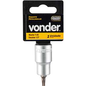 Soquete hexalobular macho T-25, encaixe 1/2", VONDER