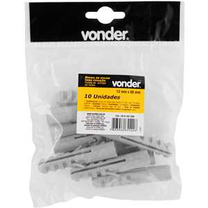 Bucha de nylon para fixação 12 mm, com 10 peças, VONDER