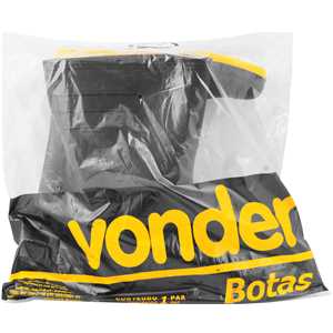 Bota de PVC preta com solado amarelo, 39, cano médio, sem forro, VONDER