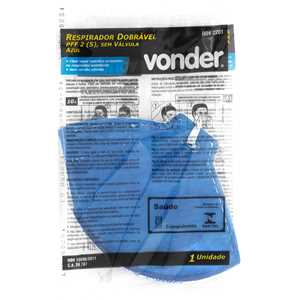 Respirador dobrável, semifacial, sem carvão ativado, sem válvula, PFF2, RDV 2201, azul, VONDER