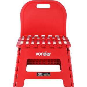 Banqueta plástica dobrável, vermelha, altura 220 mm, com encosto, VONDER
