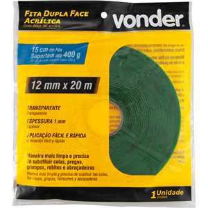 Fita dupla face acrílica, 12 mm x 20 m, VONDER