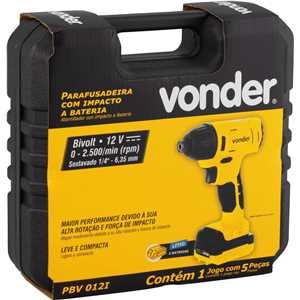 Parafusadeira a bateria de impacto, 12 V, fonte bivolt automático, PBV 012I VONDER