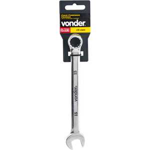 Chave combinada 15 mm, aço cromo vanádio, reta cromada, VONDER