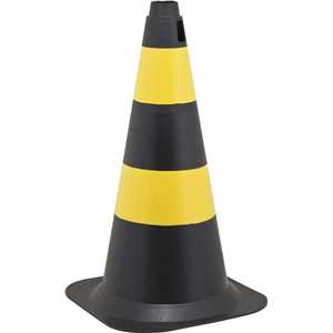 Cone de sinalização com 50 cm, preto e amarelo, em polietileno VONDER