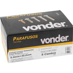 Parafuso madeira chipboard, cabeça chata, fenda cruzada/phillips, 6,0 mm x 30,0 mm, VONDER