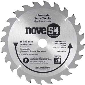 Lâmina de serra circular com dentes de metal duro/vídea, 185 mm x 20 mm, 24 dentes, NOVE54