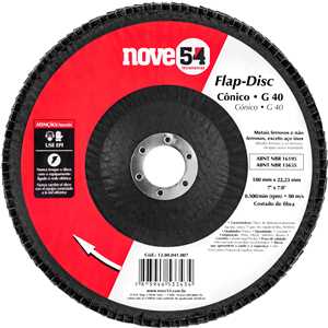 Flap-disc, disco de desbaste/acabamento, 7" - 180 mm, cônico, grão 40, NOVE54