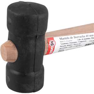 Martelo de borracha 40 mm, cabo em madeira, preto, NOVE54