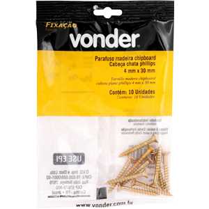 Parafuso madeira chipboard, cabeça chata, fenda cruzada/phillips, 4,0 mm x 30,0 mm, VONDER