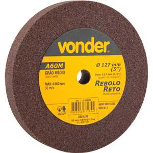 Rebolo reto, 5" x 5/8", médio, VONDER