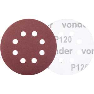 Disco de lixa com costado em pluma 125 mm, grão 120, com  8 furos, embalagem com 10 peças, VONDER