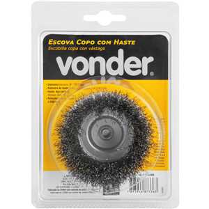 Escova de aço inox tipo copo, 3", com haste 1/4" VONDER
