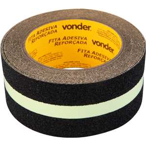 Fita antiderrapante 50 mm x 5 m, preta com faixa neon fotoluminescente, VONDER