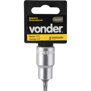 Soquete hexalobular macho T-27, encaixe 1/2", VONDER