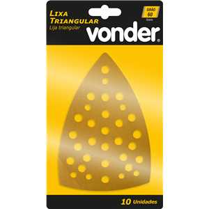Lixa triangular com costado em papel com fibra de poliéster, 158 mm x 158 mm x 103 mm, grão 60, embalagem com 10 peças, VONDER