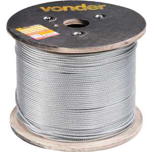 Cabo de aço galvanizado, alma de fibra, 4,76 mm - 3/16", 6 x 19M, VONDER