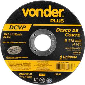 Disco de corte 115 mm x 1 mm x 22,23 mm DCVP, VONDER PLUS