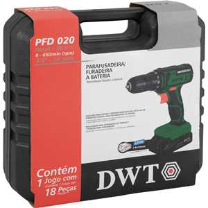 Parafusadeira/furadeira a bateria, 20 V, fonte bivolt automática, PFD 020 DWT