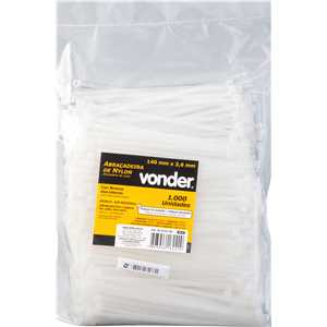 Abraçadeira de nylon, branca, 140 mm x 3,6 mm, com 1.000 peças, VONDER