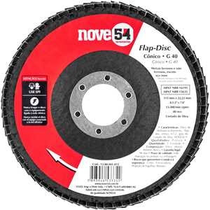 Flap-disc, disco de desbaste/acabamento, 4.1/2" - 115 mm, cônico, grão 40, NOVE54