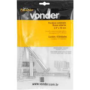 Parafuso sextavado rosca soberba 1/4" x 70 mm, cartela com 4 peças VONDER