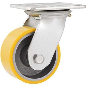 Rodízio giratório 4", de poliuretano e ferro fundido, amarelo, VONDER