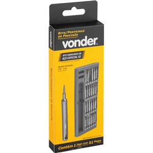 Jogo de bits/ponteiras de precisão, com 51 peças, encaixe sextavado de 4 mm, VONDER
