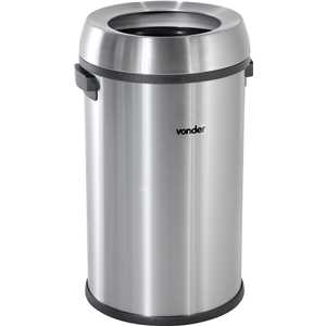 Lixeira redonda, sem tampa, 65 litros, inox, cinza, VONDER