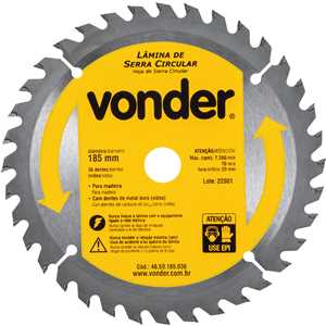 Lâmina de serra circular com dentes de metal duro/vídea, 185 mm x 20 mm, 36 dentes, VONDER